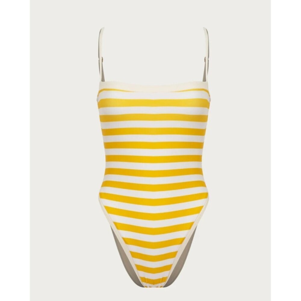 Striped Yellow & White One-Piece Swimsuit